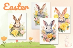 Easter Bunny Card Flower Rabbit Greeting Printable Card_18 Product Image 1