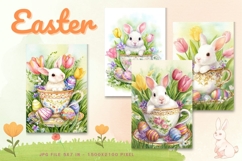 Easter Bunny Card Flower Rabbit Greeting Printable Card_49 Product Image 1