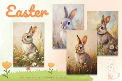 Easter Bunny Card Flower Rabbit Greeting Printable Card_44 Product Image 1