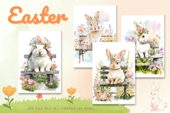 Easter Bunny Card Flower Rabbit Greeting Printable Card_57 Product Image 1