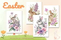 Easter Bunny Card Flower Rabbit Greeting Printable Card_63 Product Image 1