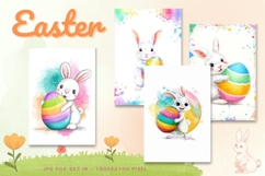 Easter Bunny Card Flower Rabbit Greeting Printable Card_3 Product Image 1