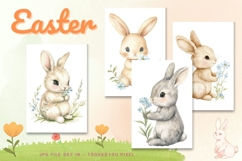 Easter Bunny Card Flower Rabbit Greeting Printable Card_77 Product Image 1