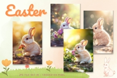 Easter Bunny Card Flower Rabbit Greeting Printable Card_41 Product Image 1