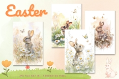 Easter Bunny Card Flower Rabbit Greeting Printable Card_105 Product Image 1