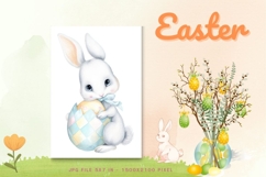Easter Bunny Card Flower Rabbit Greeting Printable Card_128 Product Image 1
