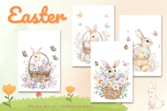 Easter Bunny Card Flower Rabbit Greeting Printable Card_42 Product Image 1