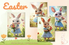 Easter Bunny Card Flower Rabbit Greeting Printable Card_75 Product Image 1