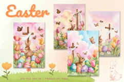 Easter Bunny Card Flower Rabbit Greeting Printable Card_53 Product Image 1