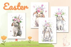 Easter Bunny Card Flower Rabbit Greeting Printable Card_4 Product Image 1