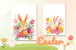 Easter Bunny Card Flower Rabbit Greeting Printable Card_125 Product Image 1