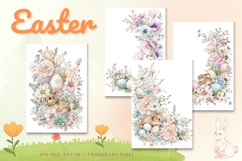 Easter Bunny Card Flower Rabbit Greeting Printable Card_81 Product Image 1