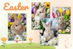 Easter Bunny Card Flower Rabbit Greeting Printable Card_62 Product Image 1