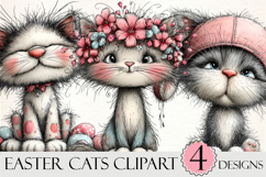 Whimsical Easter Cats Clipart Product Image 1
