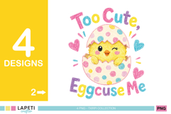 Bright crayon-style Easter illustrations in pink, blue, yellow and purple