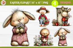 Easter Cute Whimsical Bunny and Farm Animals Clipart PNG Product Image 1