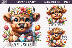 Easter Animals Clipart |Highland Cow Easter Clipart Product Image 1