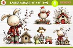 Easter Cute Whimsical Bunny and Farm Animals Clipart PNG Product Image 1