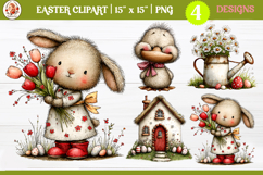 Easter Cute Whimsical Bunny and Farm Animals Clipart PNG Product Image 1