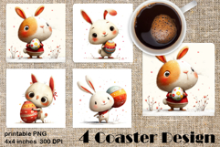 Happy Easter Square Coaster Sublimation. Funny bunny Product Image 1