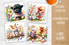 Funny cow farm Coaster Sublimation |cute easter animals Product Image 1