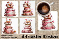 Happy Easter Square Coaster Sublimation. Funny cake Product Image 1