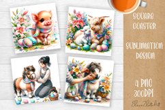 Funny cow farm Coaster Sublimation |cute easter animals Product Image 1