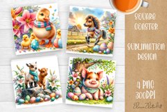 Funny cow farm Coaster Sublimation |cute easter animals Product Image 1