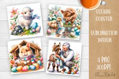 Funny cow farm Coaster Sublimation |cute easter animals Product Image 1