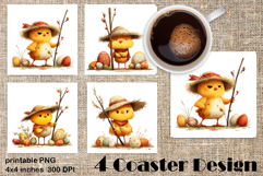Happy Easter Square Coaster Sublimation. Funny chicken Product Image 1