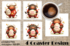 Happy Easter Square Coaster Sublimation. Funny cow Product Image 1