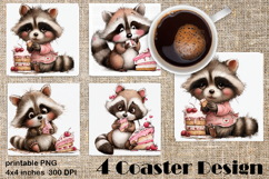 Happy Easter Square Coaster Sublimation. Funny raccoon Product Image 1