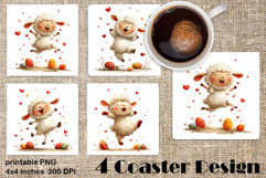 Happy Easter Square Coaster Sublimation. Funny sheep Product Image 1