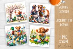 Funny cow farm Coaster Sublimation |cute easter animals Product Image 1