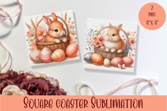 Spring Bunny Square Coaster | rabit Coaster Sublimation Product Image 1