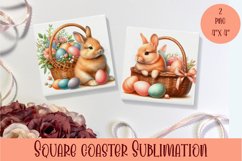 Spring Bunny Square Coaster | rabit Coaster Sublimation Product Image 1
