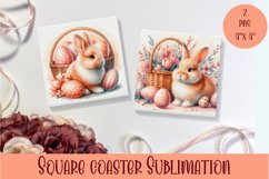 Spring Bunny Square Coaster | rabit Coaster Sublimation Product Image 1