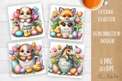 Funny cow farm Coaster Sublimation |cute easter animals Product Image 1