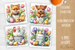 Funny cow farm Coaster Sublimation |cute easter animals Product Image 1
