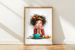 Whimsical Easter Coffee Girl Clipart Product Image 2