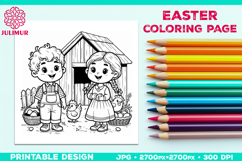 Easter Coloring Page for Kids with Farm Children Product Image 1
