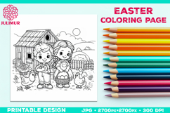 Easter Coloring Page for Kids with Farm Children Product Image 1