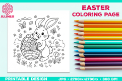 Cute Easter Bunny Coloring Page with Egg Basket Product Image 1