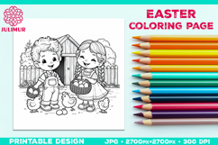Easter Coloring Page for Kids with Farm Children Product Image 1