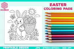 Cute Easter Bunny Coloring Page with Egg Basket Product Image 1