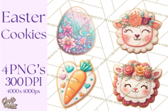 Easter Cookies Clipart, Bunny Chick Egg Carrot Flower PNG Product Image 1