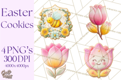 Easter Cookies Clipart, Bunny Chick Egg Carrot Flower PNG Product Image 1