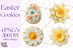 Easter Cookies Clipart, Bunny Chick Egg Carrot Flower PNG Product Image 1