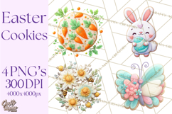 Easter Cookies Clipart, Bunny Chick Egg Carrot Flower PNG Product Image 1