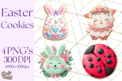 Easter Cookies Clipart, Bunny Chick Egg Carrot Flower PNG Product Image 1